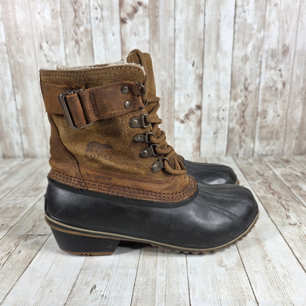 Sorel‎ Waterproof Winter Boots Women's 7 Brown Leather Lace Up Duck Boot